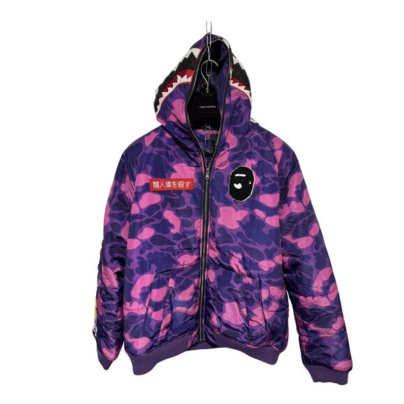 Hudson Outerwear Jacket BOYS 2XL Purple Pink Camo Shark Hood Puffer We Get Money - Picture 1 of 10